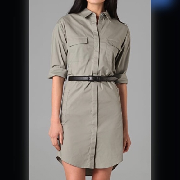 THEORY MELIBA COTTON SHIRT DRESS IN SAGE KHAKI 4 - Picture 2 of 7
